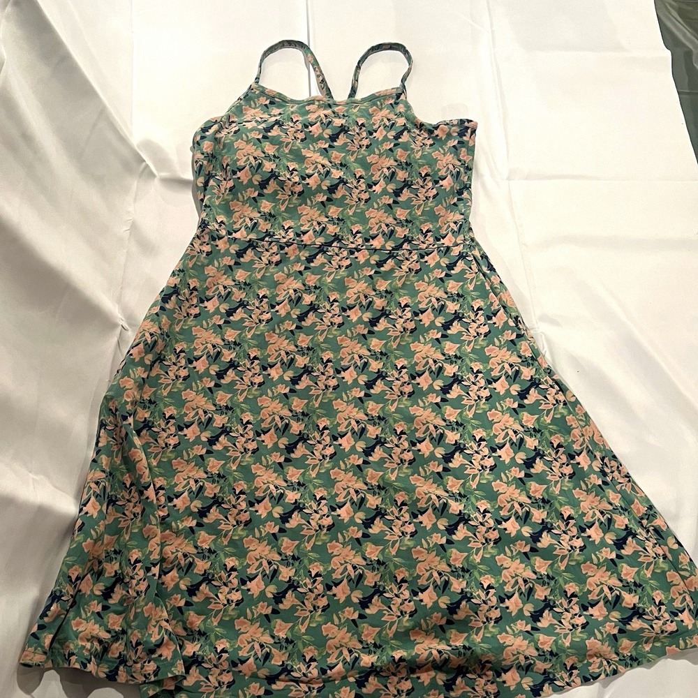 Pact Women's XXL Green Pink Floral Knit Strappy A-Line Slip Dress Stretch